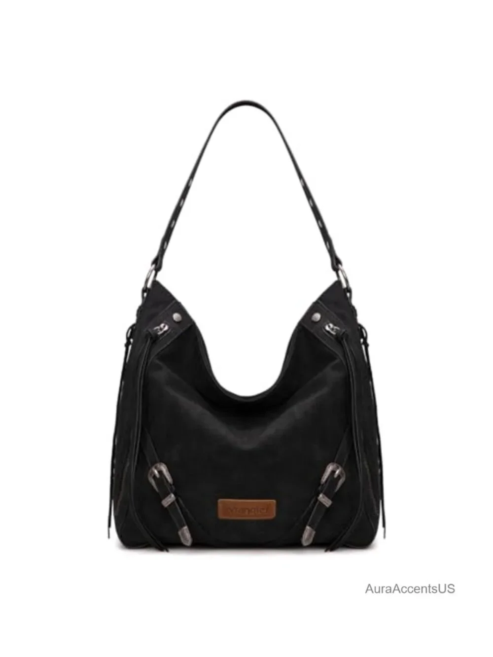 Faux Suede Large Hobo Shoulder Bag with Buckle Fringe Zipper Crossbody